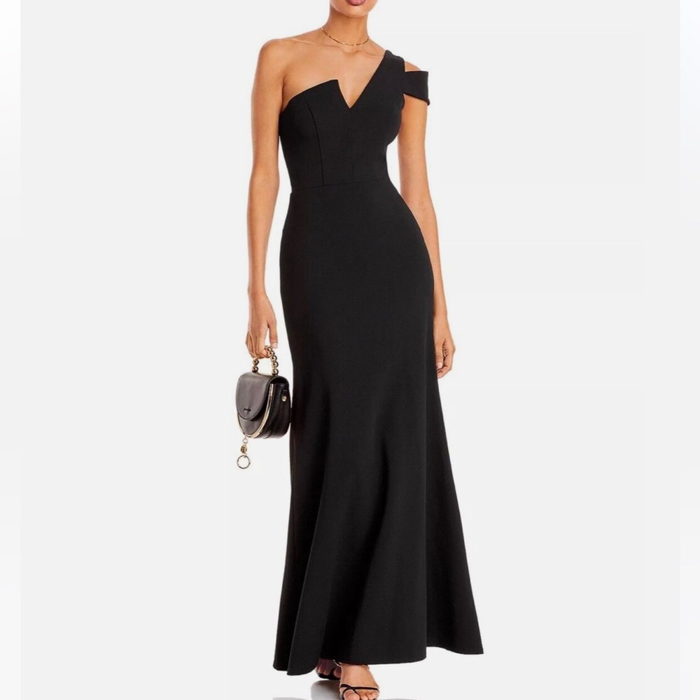 NEW Bloomingdale’s exclusive Aqua dress Black one shoulder ruffled formal gown 2